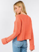 WOMEN'S LONG SLEEVE RIBBED KNIT SWEATER