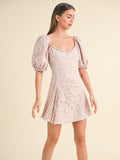 WOMEN'S SHORT PUFF SLEEVE FLORAL DETAILED BODYCON MINI DRESS