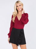 WOMEN'S LONG SLEEVE SURPLICE V-NECK BODYSUIT