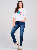 WOMEN'S SHORT SLEEVE PATRIOTIC KNIT TOP