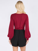 WOMEN'S LONG SLEEVE SURPLICE V-NECK BODYSUIT