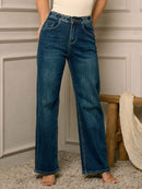 WOMEN'S BUTTON CLOSURE STUDS DETAILED WIDE LEGS JEANS PANTS