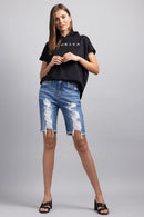 (PRE PACK) High Rise Destructed Bermuda Denim Shorts ESP3400