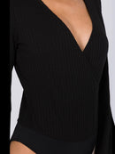 WOMEN'S LONG SLEEVE SURPLICE V-NECK BODYSUIT