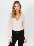 WOMEN'S LONG SLEEVE SURPLICE V-NECK BODYSUIT