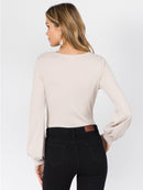 WOMEN'S LONG SLEEVE SURPLICE V-NECK BODYSUIT