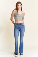 (OPEN PACK) High Rise Bootcut Jeans with Crinkle & Raw Hem WEP3586