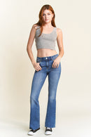 (OPEN PACK) High Rise Bootcut Jeans with Crinkle & Raw Hem WEP3586