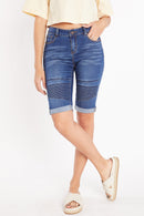 (PRE PACK) Mid Rise Moto Bermuda Denim Shorts with Roll-up Cuff ESP3040