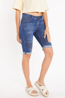 (PRE PACK) Mid Rise Moto Bermuda Denim Shorts with Roll-up Cuff ESP3040