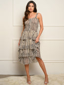 WOMEN'S FLORAL PRINT RUFFLE TIERED MIDI DRESS