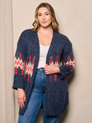 PLUS SIZE LONG SLEEVE OPEN FRONT MULTI PRINT CARDIGAN