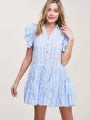WOMEN'S SHORT SLEEVE V-NECK RUFFLE MINI DRESS