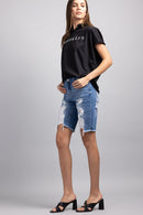 (PRE PACK) High Rise Destructed Bermuda Denim Shorts ESP3400