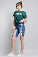 (PRE PACK) High Rise Destructed Bermuda Denim Shorts ESP3400