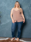 PLUS SIZE SLEEVELESS V-NECK BUTTONS DETAILED TANK TOP