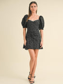 WOMEN'S SHORT PUFF SLEEVE FLORAL DETAILED BODYCON MINI DRESS