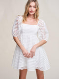 WOMEN'S SHORT PUFF SLEEVE SQUARE NECK FIT & FLARE MINI DRESS