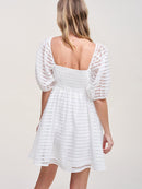 WOMEN'S SHORT PUFF SLEEVE SQUARE NECK FIT & FLARE MINI DRESS