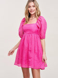 WOMEN'S SHORT PUFF SLEEVE SQUARE NECK FIT & FLARE MINI DRESS