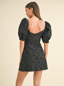 WOMEN'S SHORT PUFF SLEEVE FLORAL DETAILED BODYCON MINI DRESS