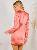 WOMEN'S LONG SLEEVE V-NECK BUTTON CLOSURE SATIN MINI DRESS