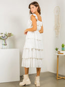WOMEN'S SLEEVELESS RUFFLE TIERED MIDI DRESS