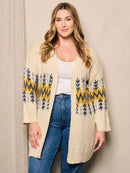 PLUS SIZE LONG SLEEVE OPEN FRONT MULTI PRINT CARDIGAN