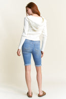 (PRE PACK) Mid Rise Moto Bermuda Denim Shorts with Roll-up Cuff ESP3040