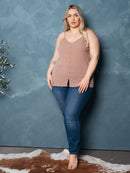 PLUS SIZE SLEEVELESS V-NECK BUTTONS DETAILED TANK TOP
