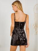 WOMEN'S SLEEVELESS V-NECK SEQUINS BODYCON MINI DRESS