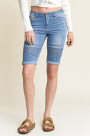 (PRE PACK) Mid Rise Moto Bermuda Denim Shorts with Roll-up Cuff ESP3040
