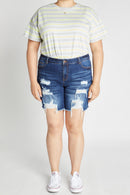 (OPEN PACK) Plus size Destructed Bermuda Denim Shorts WESP3399XL