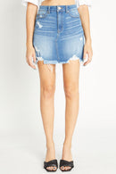 (OPEN PACK) High Rise Frayed Hem Mini Denim Skirt WES3355