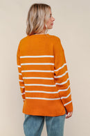 Plus Rust Loose Fit Pullover Stripe Sweater