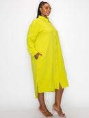 PLUS SIZE LONG SLEEVE POCKETS BUTTON UP TUNIC MIDI DRESS