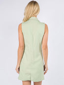 WOMEN'S SLEEVELESS BUTTON CLOSURE POCKETS MINI DRESS