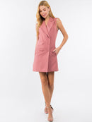 WOMEN'S SLEEVELESS BUTTON CLOSURE POCKETS MINI DRESS