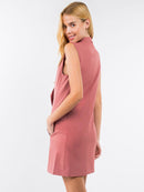 WOMEN'S SLEEVELESS BUTTON CLOSURE POCKETS MINI DRESS