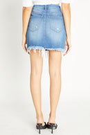 (OPEN PACK) High Rise Frayed Hem Mini Denim Skirt WES3355