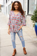 Plus Coral & Aqua Floral Print Design Top