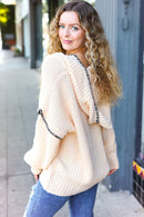 The Perfect Day Oatmeal Notched Neck Contrast Stitch Knit Hoodie (Open Pack)