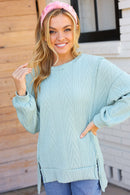 Back to Basics Sage Jacquard Cable Pullover Top (Open Pack)