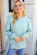 Back to Basics Sage Jacquard Cable Pullover Top (Open Pack)