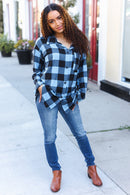 Blue Plaid Button Down Top