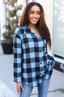 Blue Plaid Button Down Top