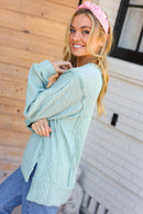 Back to Basics Sage Jacquard Cable Pullover Top (Open Pack)