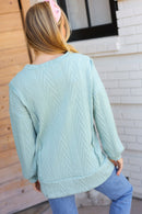 Back to Basics Sage Jacquard Cable Pullover Top (Open Pack)