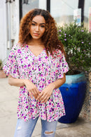 Plus Floral Babydoll V Neck Blouse