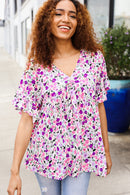 Plus Floral Babydoll V Neck Blouse